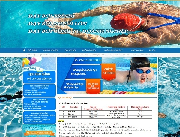 Dịch Vụ Thiết Kế Website Trung Tâm Dạy Bơi