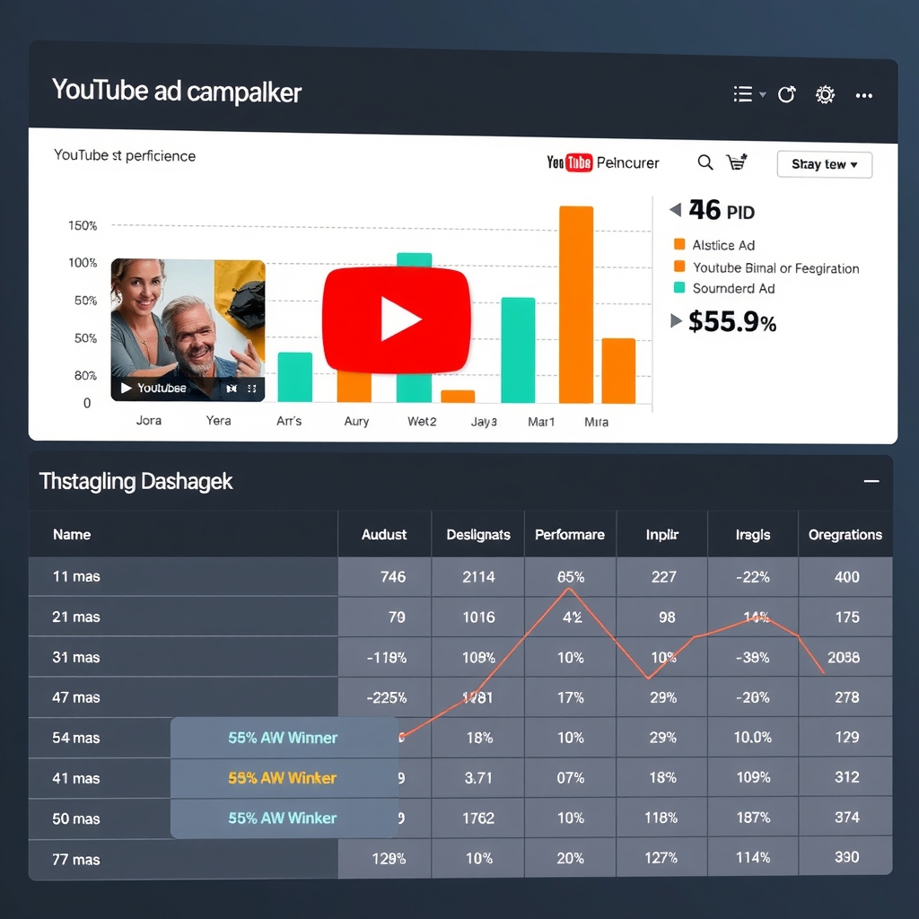 Biểu đồ phân tích hiệu suất chiến dịch quảng cáo YouTube trên dashboard 