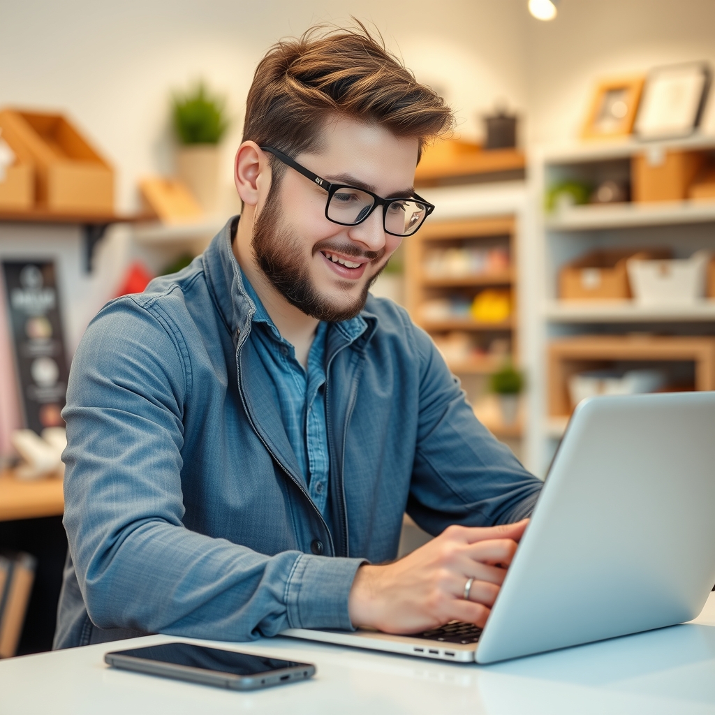 Chủ shop online sử dụng phần mềm quản lý bán hàng trên laptop và điện thoại 