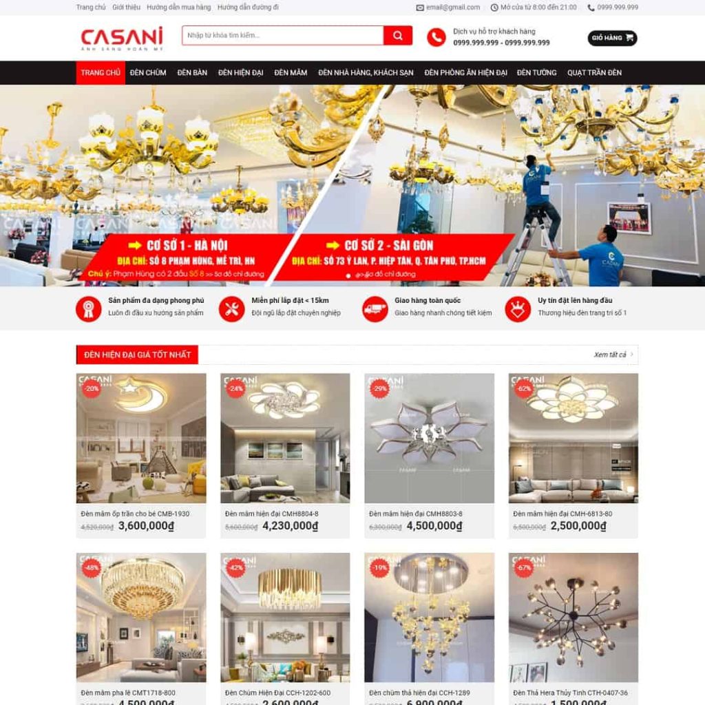 Mẫu thiết kế website bán đèn trang trí đẹp, chuẩn SEO
