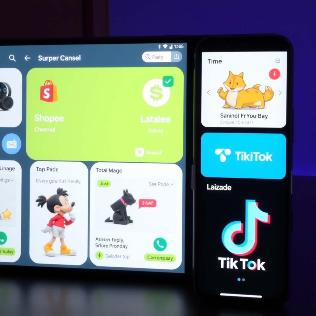 Giao diện các kênh bán hàng online phổ biến như Shopee, Lazada, TikTok 