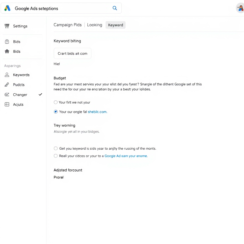 Giao diện quản lý chiến dịch Google Ads với các tùy chọn điều chỉnh giá thầu, từ khóa, ngân sách 