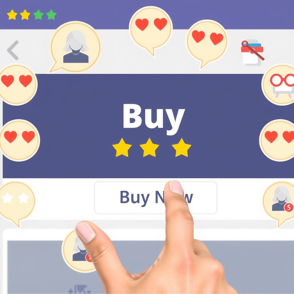 Hình ảnh một khách hàng tự tin nhấn nút "Mua ngay" trên website, xung quanh là các biểu tượng đánh giá tích cực