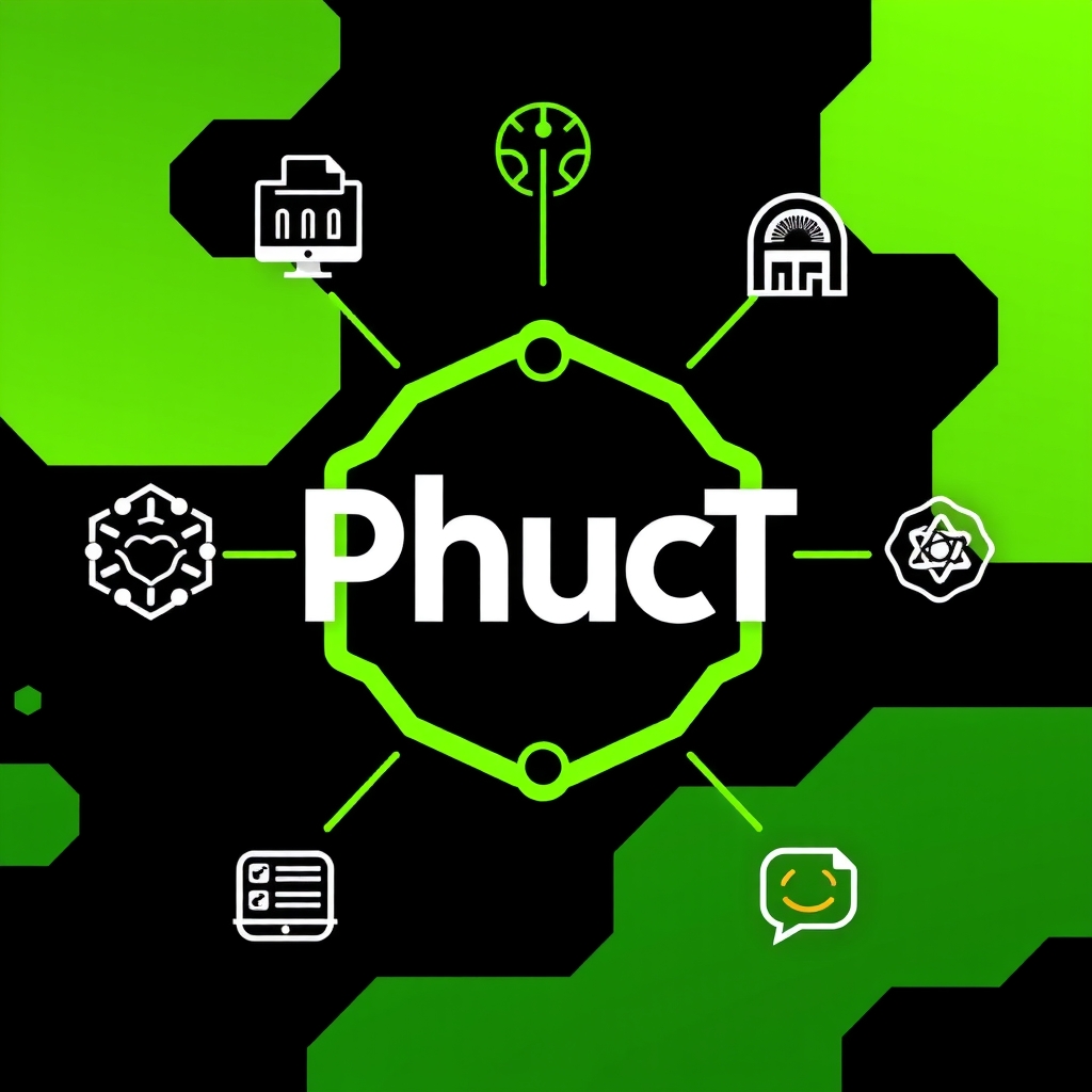 Logo PhucT Digital cùng các biểu tượng công nghệ AI và marketing 