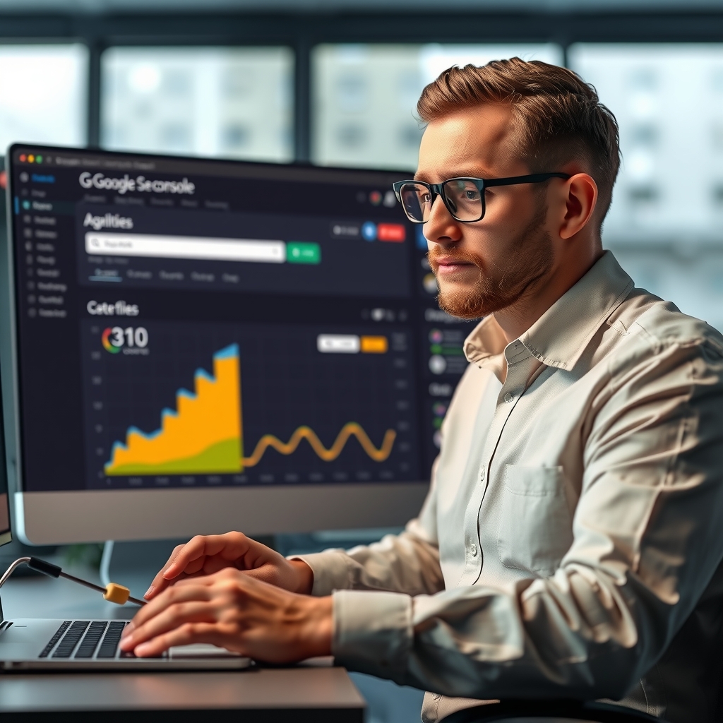 Một chuyên gia SEO đang phân tích dữ liệu trên Google Search Console 