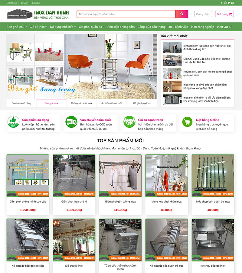 Dịch Vụ Thiết Kế Website Bán Sản Phẩm Inox