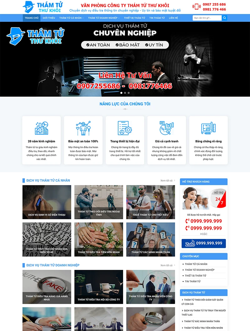Mẫu Thiết Kế Website Dịch Vụ Thám Tử Tư Đẹp, Chuẩn SEO