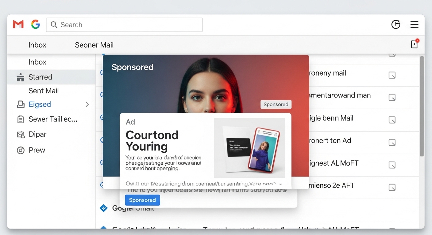 Giao diện quảng cáo Gmail trong hộp thư đến — trạng thái thu gọn và mở rộng
