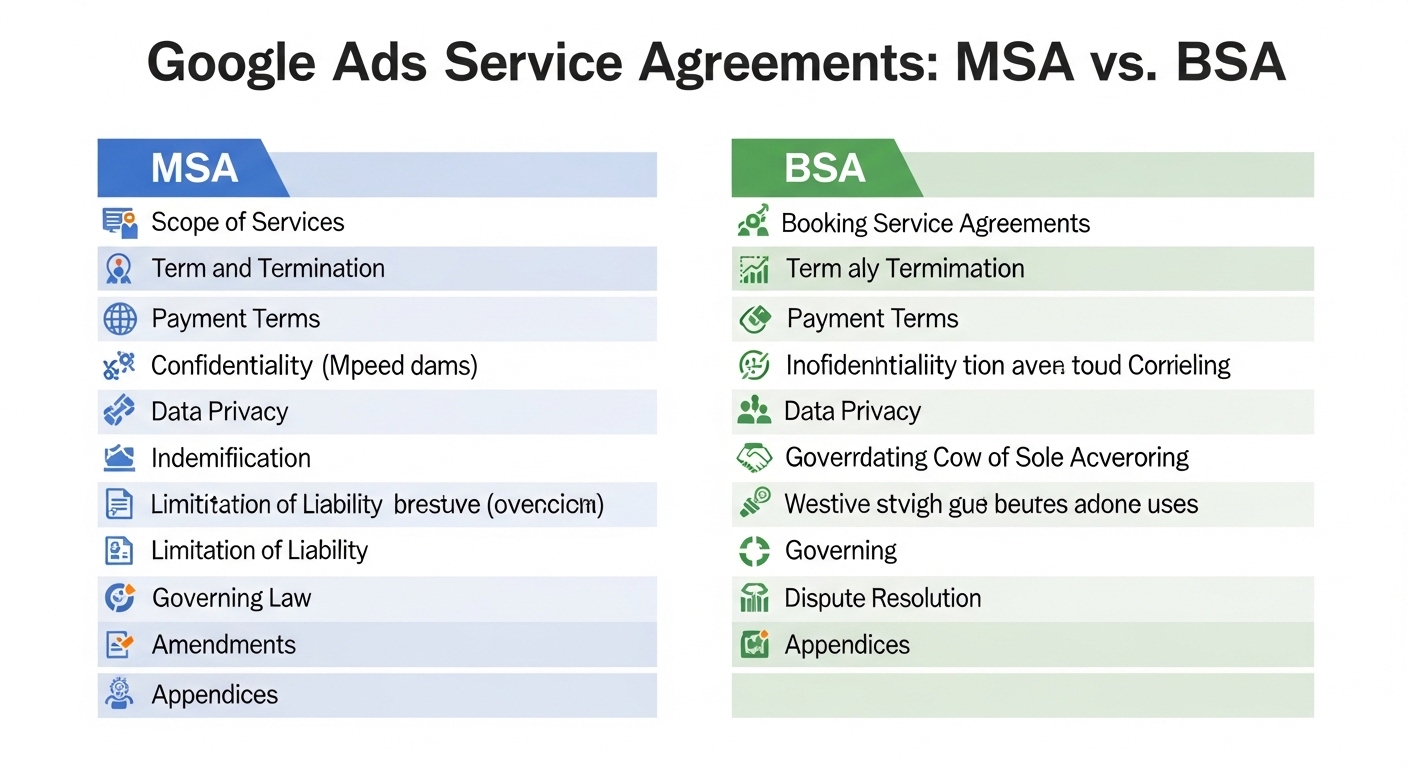 So sánh hai loại thỏa thuận dịch vụ Google Ads: MSA và BSA