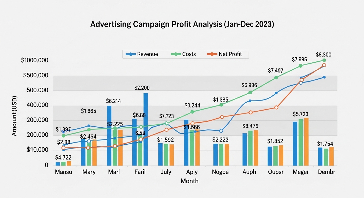 Biểu đồ phân tích lợi nhuận thực tế từ chiến dịch quảng cáo digital marketing