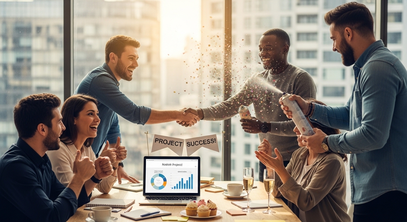 đội ngũ digital marketing kỷ niệm thành công dự án sau quá trình đào tạo và phát triển năng lực