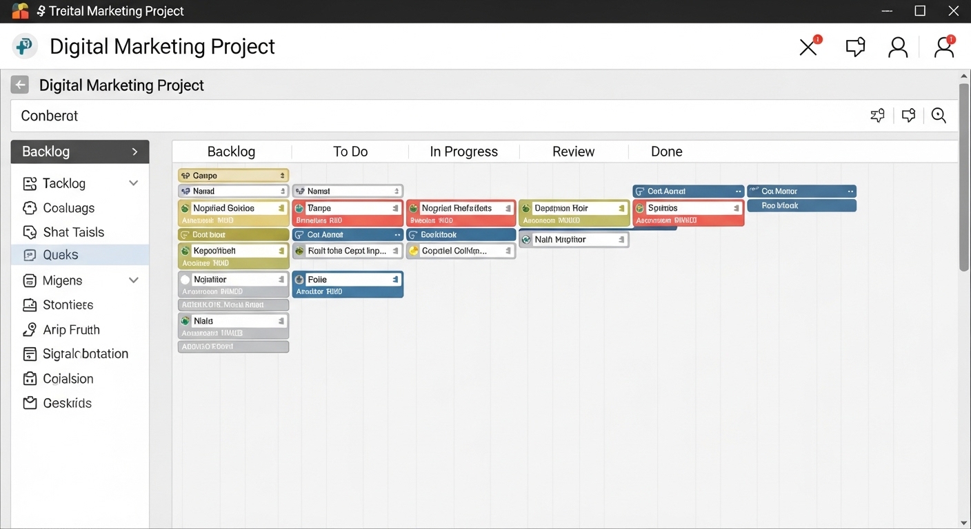 Giao diện bảng Kanban trên Trello quản lý dự án digital marketing theo phương pháp trực quan
