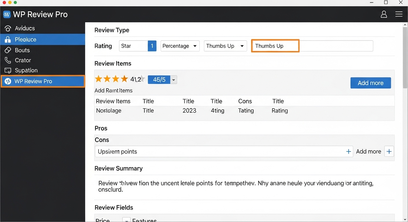 Giao diện hộp đánh giá của plugin WP Review Pro trên WordPress