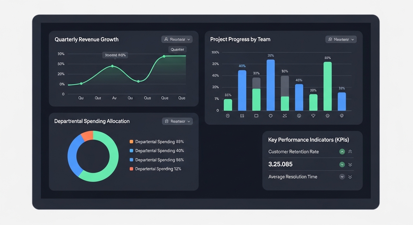giao diện dashboard phần mềm quản trị doanh nghiệp hiển thị nhiều biểu đồ KPI và báo cáo digital marketing theo thời gian thực