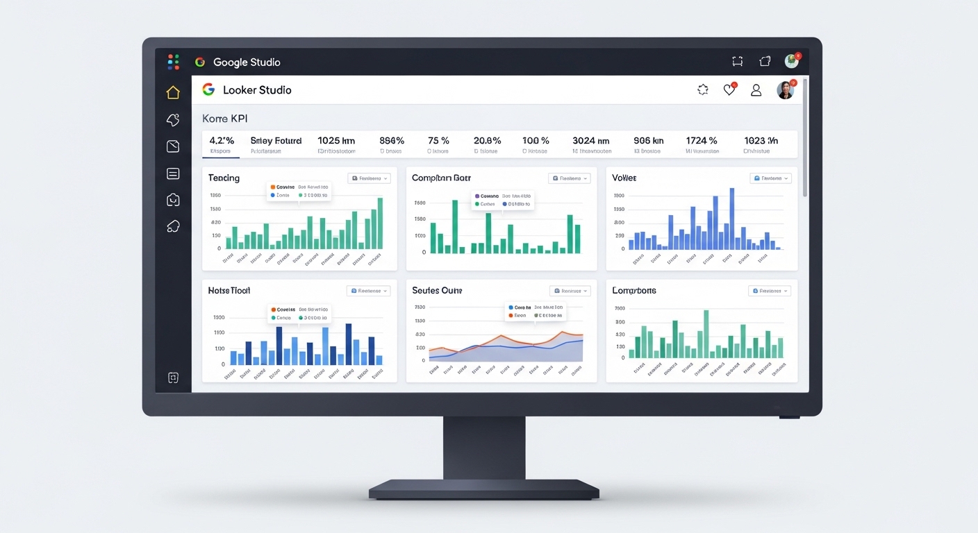 Giao diện Google Looker Studio theo dõi KPI digital marketing tự động từ nhiều nguồn dữ liệu