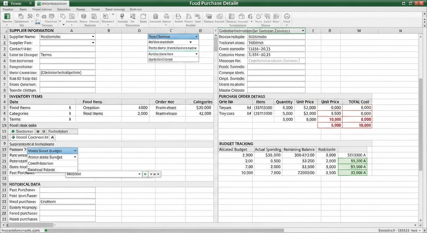Giao diện một bảng mẫu quản lý mua thực phẩm chuyên nghiệp trên Excel