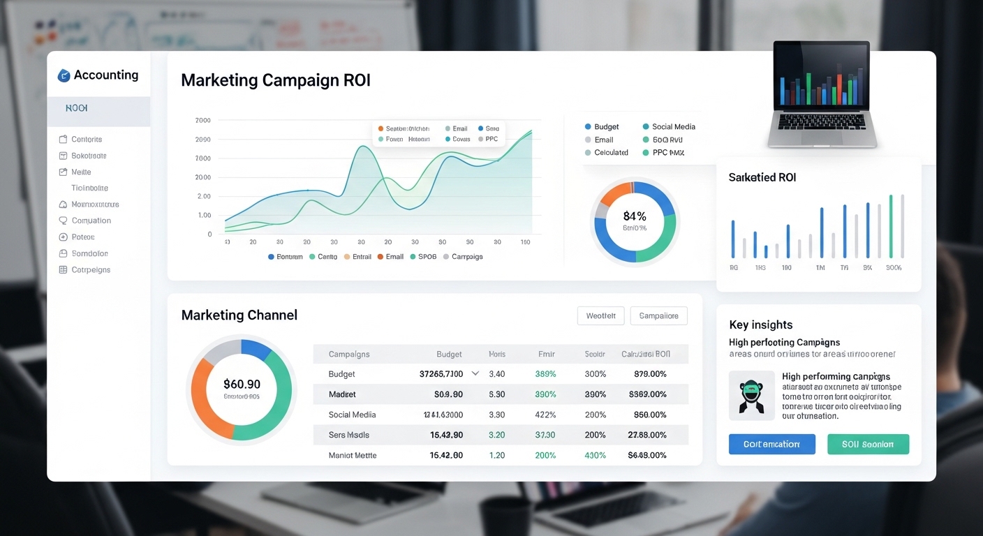 Giao diện phần mềm kế toán hiển thị ROI từ chiến dịch digital marketing