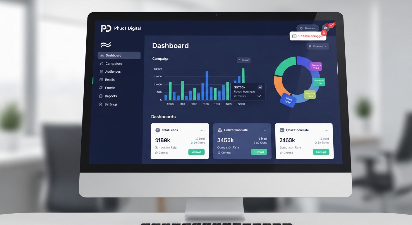 Giao diện phần mềm tự động hóa marketing — hỗ trợ thực thi quy trình digital marketing không cần nhân sự túc trực