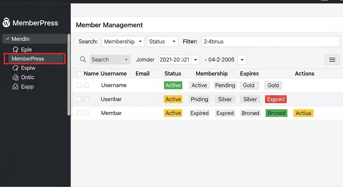 Giao diện quản lý thành viên của plugin MemberPress trên WordPress