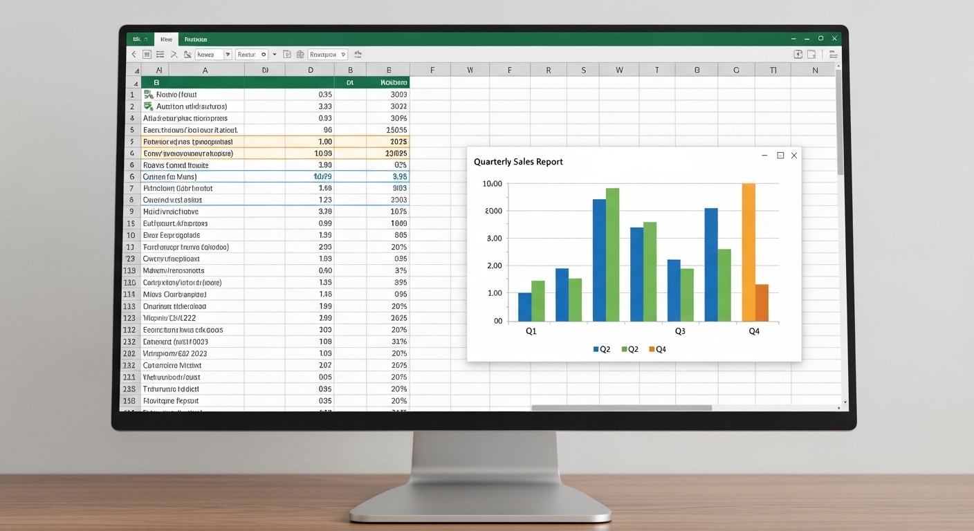 Bảng tính Excel với các cột dữ liệu và biểu đồ phân tích hiệu suất nhân viên digital marketing cuối năm