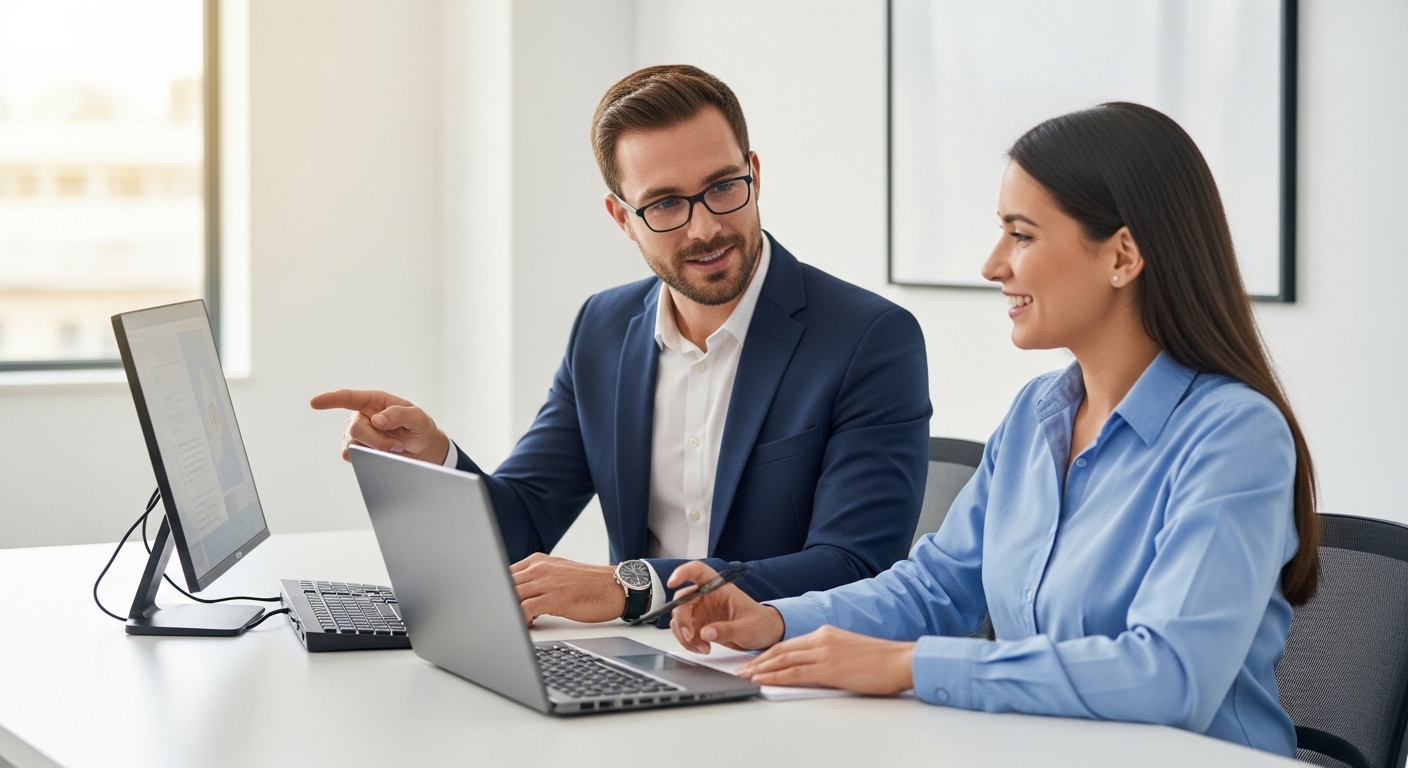 Chuyên gia hướng dẫn nhân viên sử dụng phần mềm tự động hóa trong quy trình phát triển nhân lực số