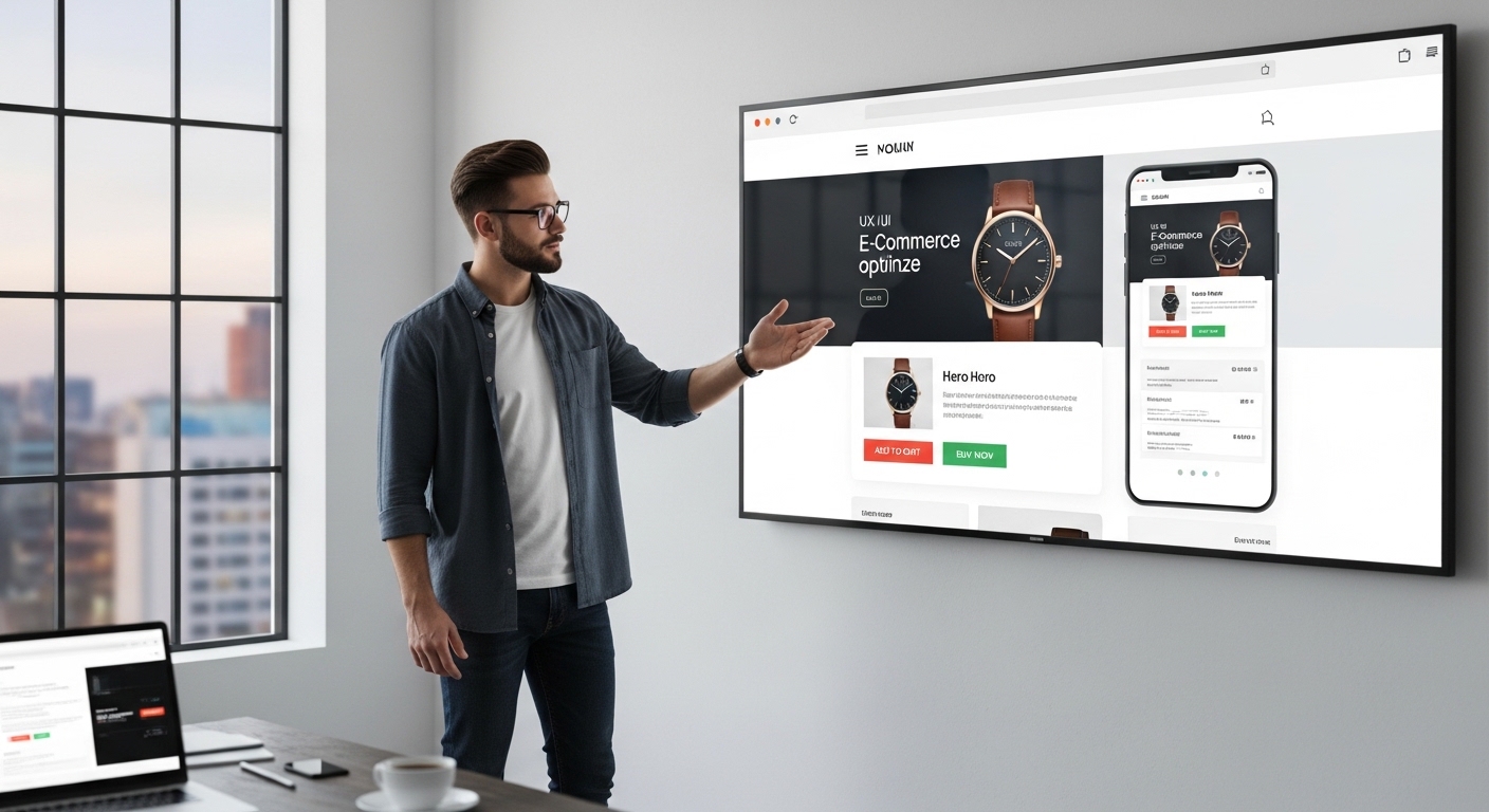 Nhà thiết kế web trình bày giao diện UX/UI phục vụ chiến dịch digital marketing