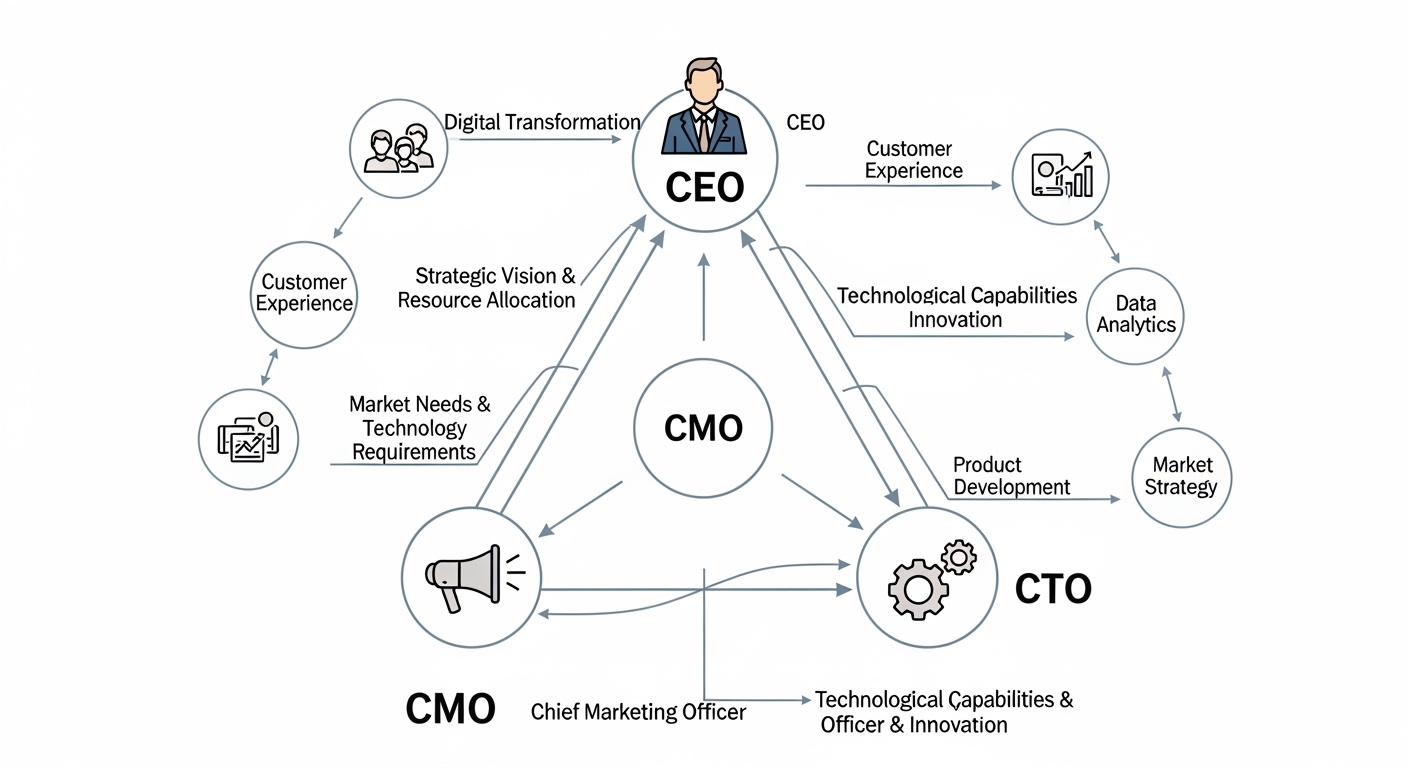 Sơ đồ kiềng ba chân CEO - CMO - CTO trong ban quản trị doanh nghiệp số
